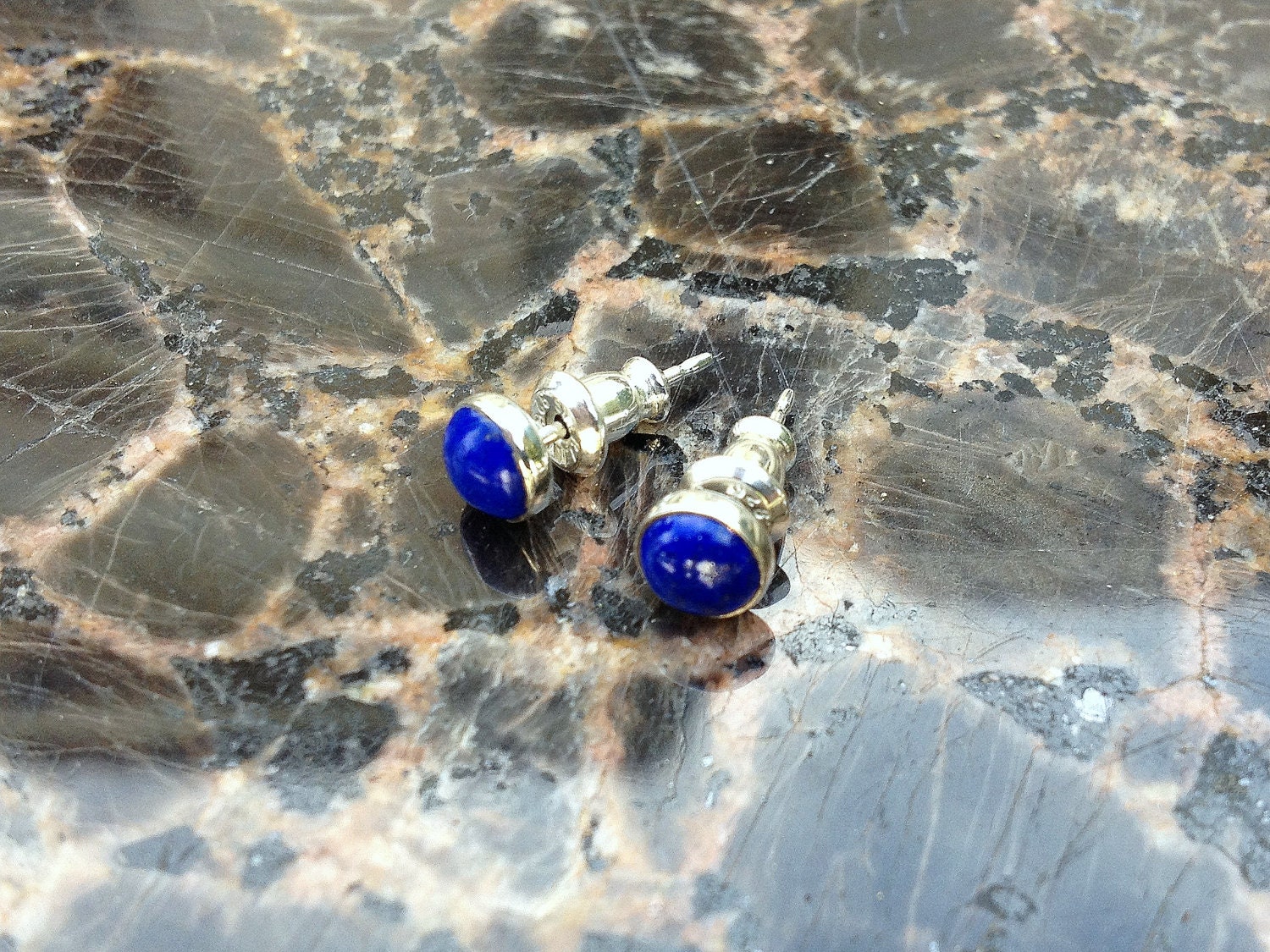 Lapis Lazuli Stud Earrings in Sterling Silver