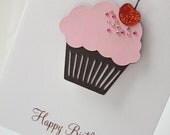 Happy Birthday Card - Pink Rhinestone Cupcake - Personalize - Thank You - Congratulations - Get Well - Sympathy - Mother's Day