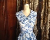 1950s Dress Nostalgic Print Horses Fishing Past times size Small