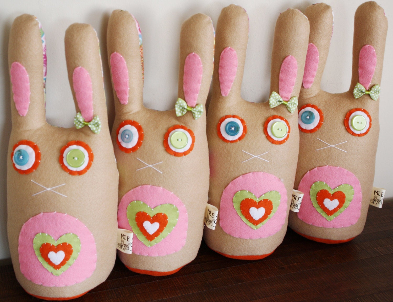 BOObeloobie Ribbon the Rabbit  in pink, green, orange, white and cream