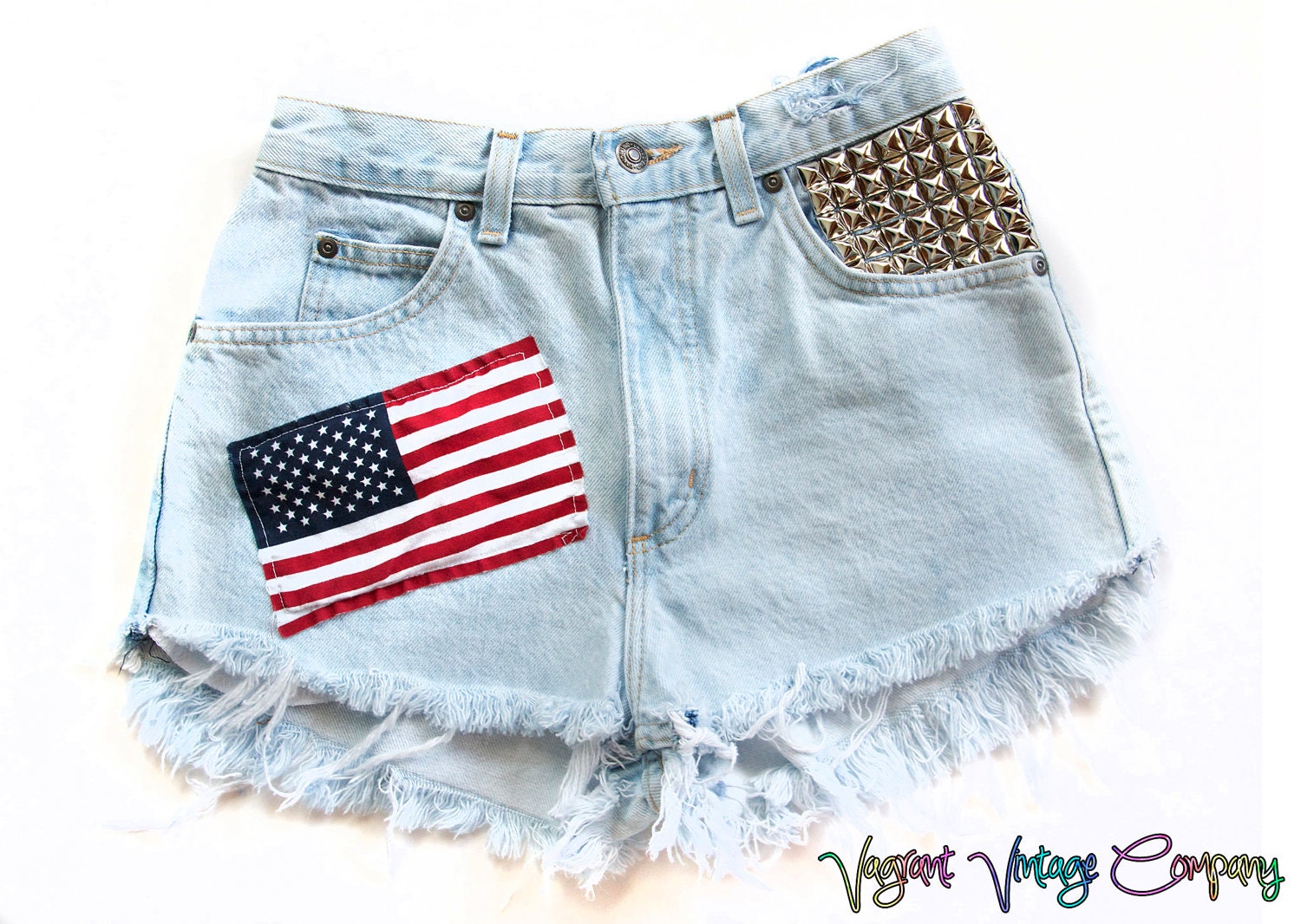 Vintage High Waisted Studded American Flag Shorts