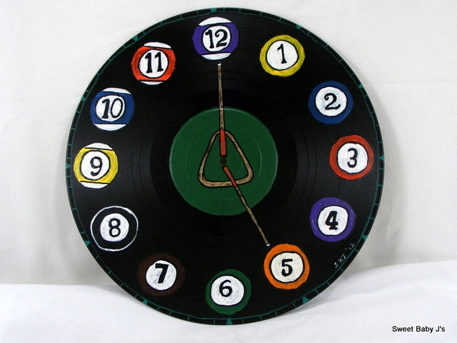 It's 5 O'Clock Somewhere Clock Pool Theme Hand Painted on Upcycled Record