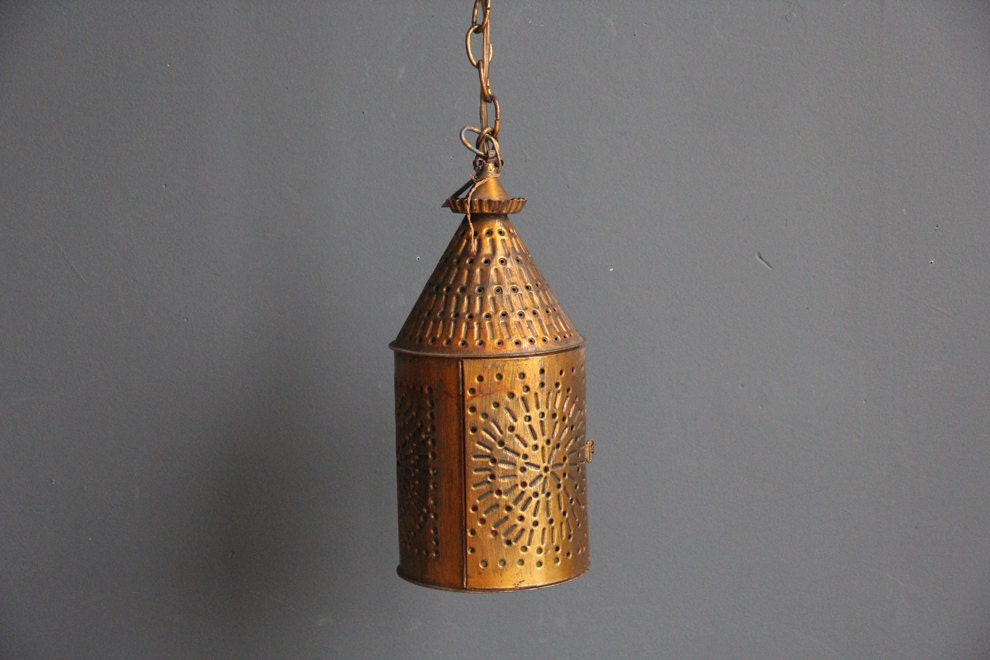 Copper Hanging Lantern. Punched Out Metal. - OceanSwept