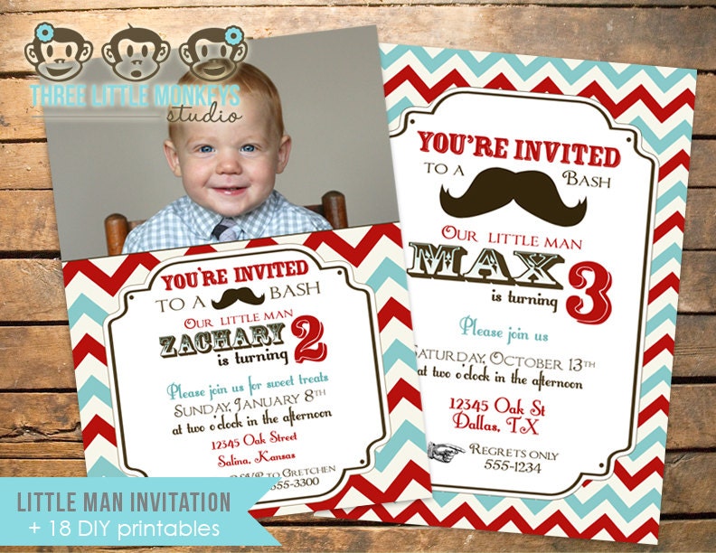 Vintage Little Man Mustache Birthday Party Pack as featured on Amy Atlas Events - Red and Blue Il_170x135