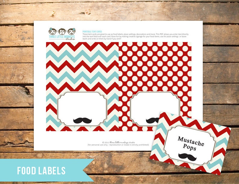 Little Man Mustache Tent Cards or Food Labels - Editable PDF Il_170x135