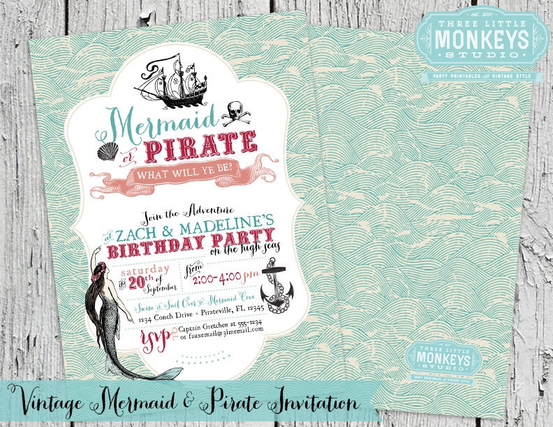 Vintage Mermaid and Pirate Invitation