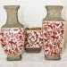 Rustic Vintage Cream & Red Vase Set
