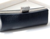 NINA // Black Vegan Leather // Clutch Purse // Rhinestone clasp // African print lining
