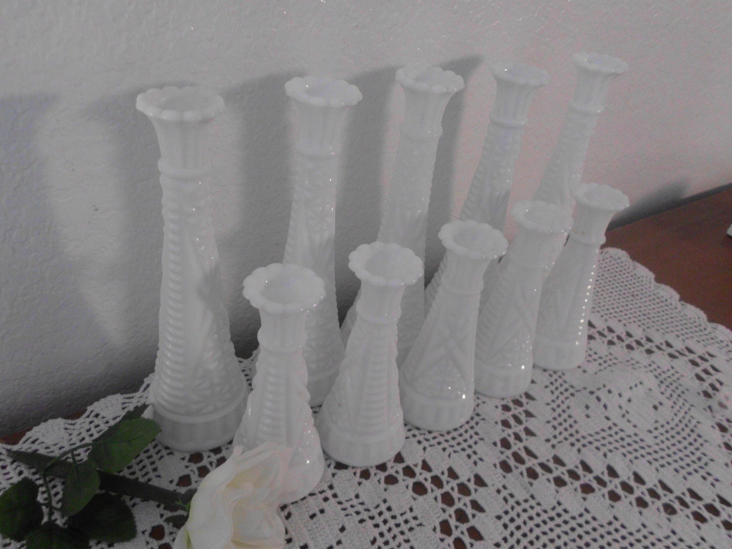 Vintage White Milk Glass Vases Wedding Instant Collection Set of Ten Cottage Home Decor Rustic Country Farmhouse Centerpiece Decoration