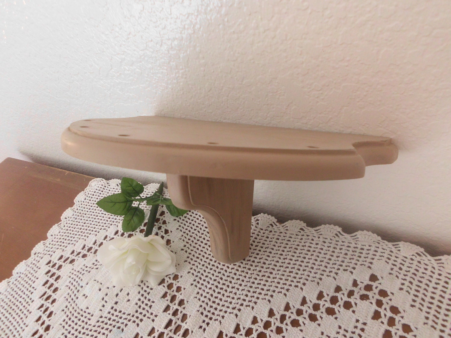 Shabby Chic Shelf Soft Beige Brown Distressed Cottage French Country Farmhouse Home Decor Chippy Upcycled Vintage Wall Hanging