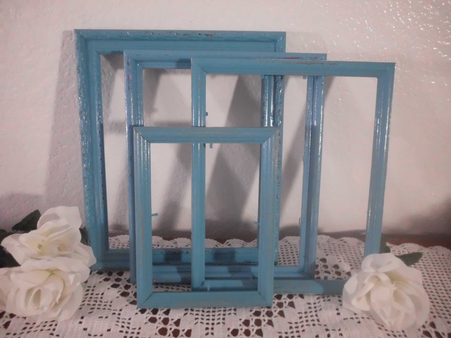 Beach Cottage Blue Shabby Chic Picture Frames Gallery Collection Set Coastal Living Nautical Photo Aqua Turquoise Spa Home Decor