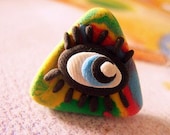 1Pair colorful triangle eye eyeball Eyelash ear stud earring, polymer clay, punk rock gothic, Stunning Creepy Creepy Halloween