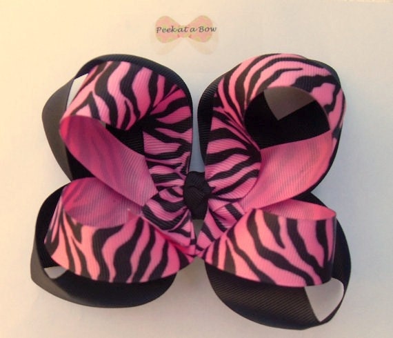 Hair bow large pink and black animal print