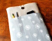13 inch laptop Macbook Mac book Pro or Macbook Air Cover Padded Case Sleeve - Linen with Grey White Dandilion Fabric Pocket