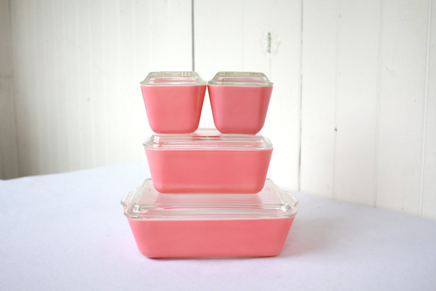 Vintage Pink Pyrex Refrigerator Set, Flamingo Pink, Pyrex Refrigerator Dish, Summertime, Summer Picnic, 8 Piece Set, 501 502 503