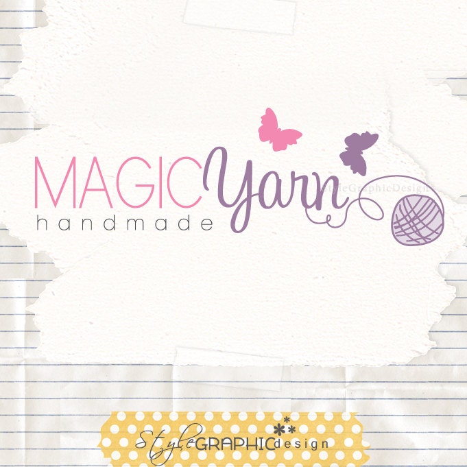 Playful knitter logo boutique logo business logo design and watermark