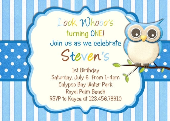 Little Owl Birthday Invitation - Blue Boy Owl Theme Party Custom Printable Invite Il_570xn