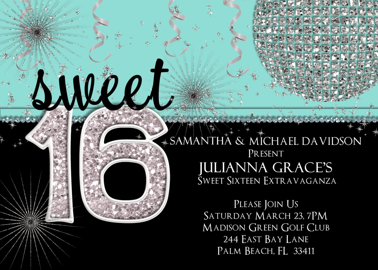 Sweet 16 Birthday Invitation - Tiffany Blue Custom Invite Choose Your Color Il_570xn