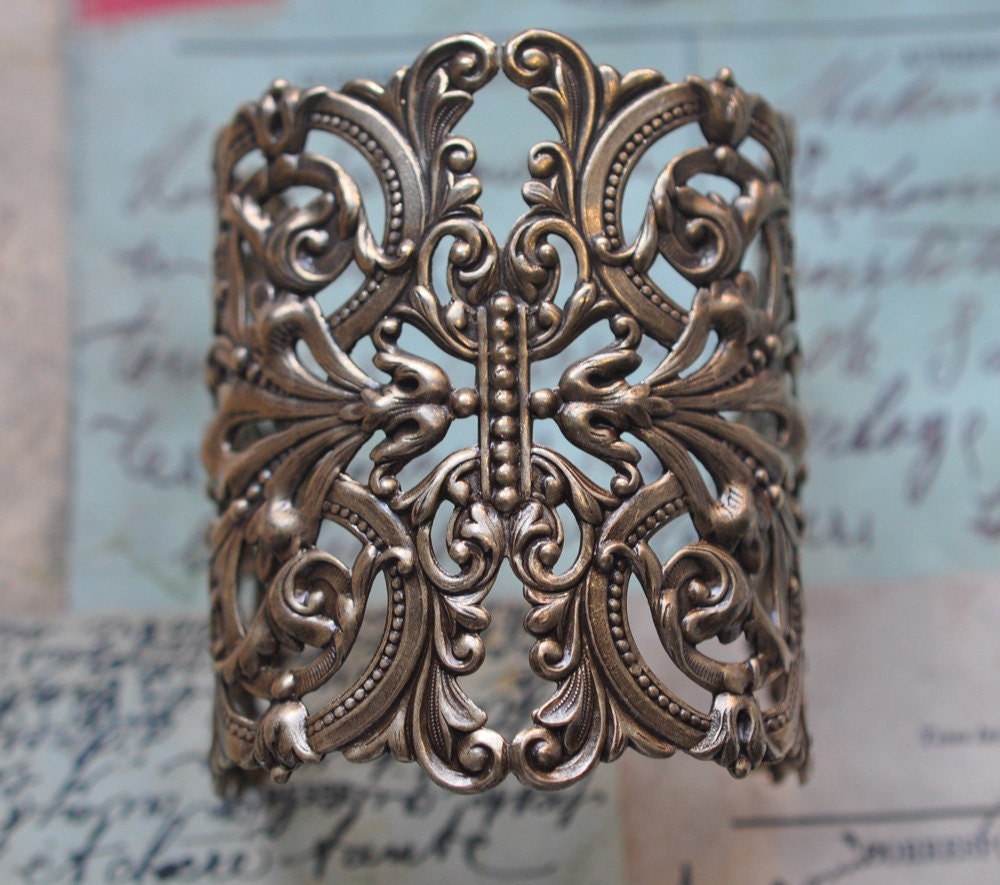 Filigree cuff, oxidized brass