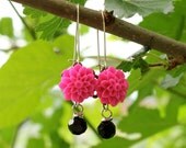 Pink & Black Flower Earrings Resin Chrysanthemum Upcycled Bridesmaid Jewelry