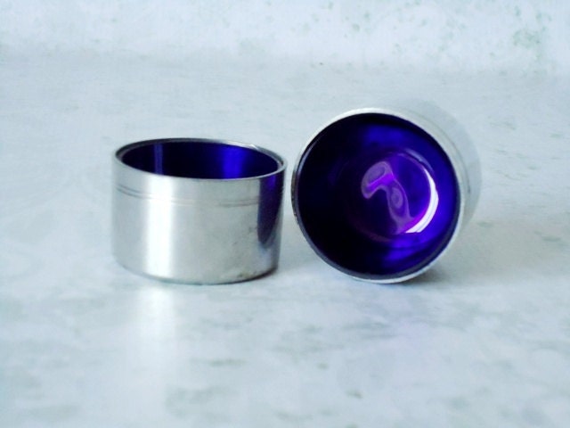 Cobalt Glass Salt Dips - Vintage Just Andersen Open Salt Dishes - Individual Salt Cellars