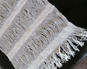 Vintage Handcrafted Fine Ivory Cream White Woven Runner / Shawl Scarf / Bed Sofa Couch Runner w/ Fringe