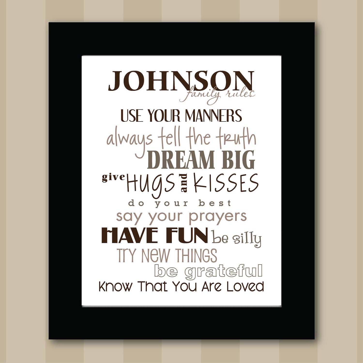 8x10 Family Rules Print - Custom Family Name and Family Rules - Any Color - Housewarming or Wedding Gift
