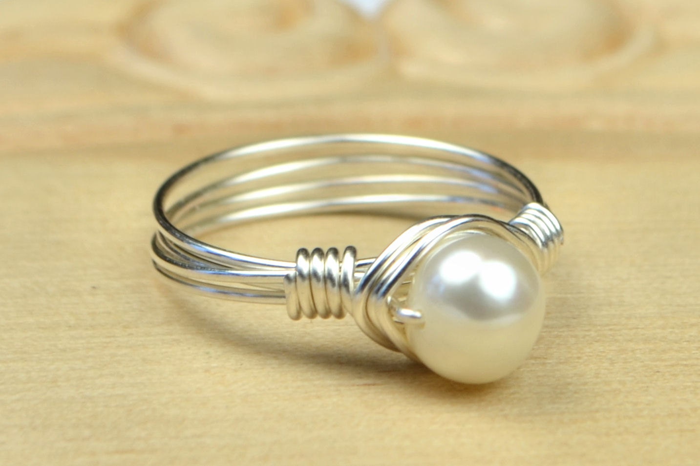 Freshwater Pearl Ring - Sterling Silver Filled Wire Wrap Ring with White Pearl- Any Size- Size 4, 5, 6, 7, 8, 9, 10, 11, 12, 13, 14