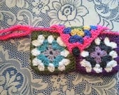 Bright Multicolor Crochet Granny Square Lined Wristlet