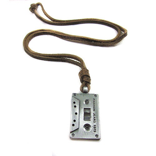 Brown real Leather and alloy pendant adjustable necklace mens necklace  unisex necklace cool necklace B94
