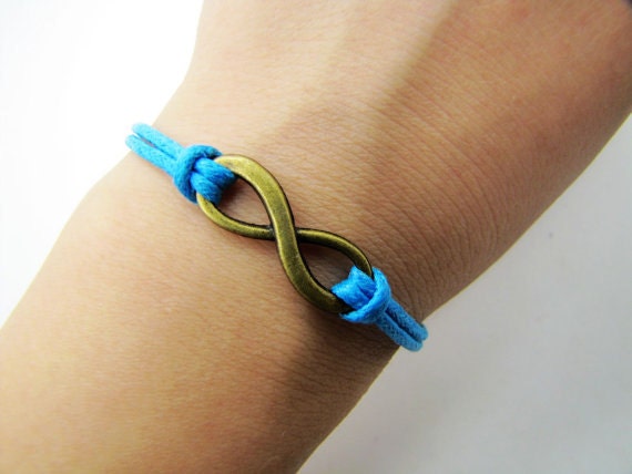 Blue Rope Steampunk Bracelet bronze infinity wish karma bracelet,Infinity Wish Bracelet Adjustable Bracelet 1191S