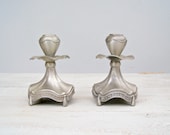Mid Century Candlesticks, Art Nouveau Floral Candle Holders, Pewter ornate tableware, Romantic, Environmental, Collectible