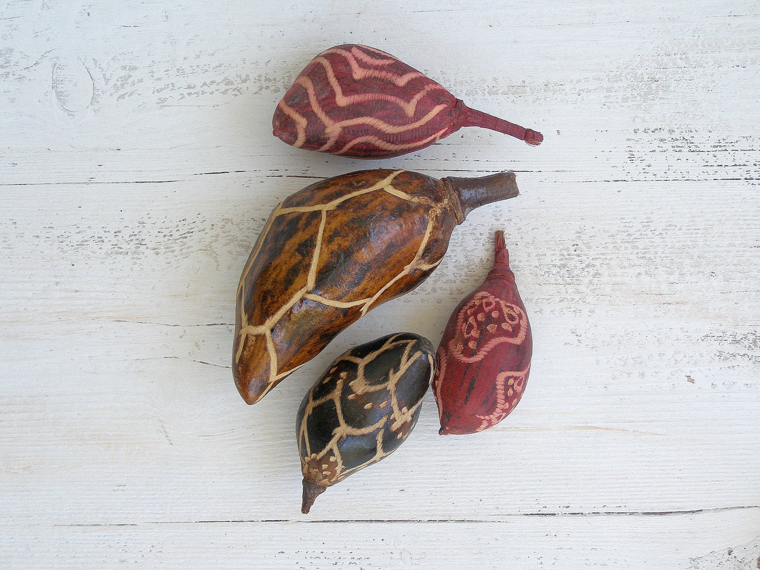 Vintage artistic gourds, colorful carved dry gourds, Autumn decor, Harvest time, Nature decor, suburban garden