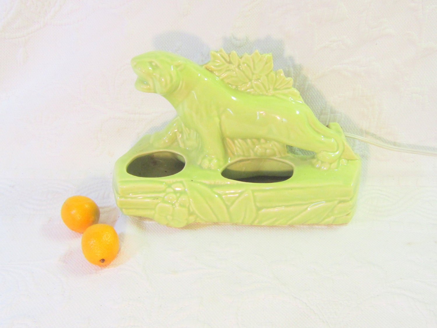 Vintage TV Lamp Planter Mid Century Lighting Home Decor Jaguar/ Panther Retro Chartreuse Pastel Green