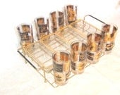 Mad Men Cocktail Service Set Midcentury Glasses Tumblers Tray Serving Gift for Him Black Gold Serving Set Barware Fathers day