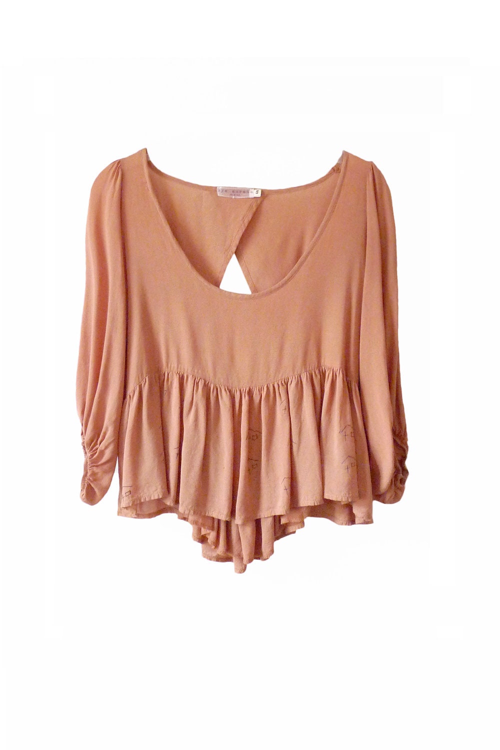 SALE: Dusty Coral Flowy Crop Top- Little Houses Print, Medium, Large
