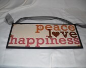 Peace Love Happiness Wooden Bedroom Wall Art Sign Girls Room