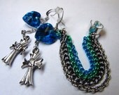 Ear Cuff Chain Heart and Cross Earrings