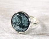 Emerald Ring, Adjustable, Aquamarine, Green, Teal, Leaves, Flowers, Woodland  (0-38R) - Free shipping, Fashion and Trends