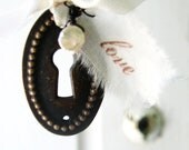lock to my heart . keyhole escutcheon wedding bouquet charm . for the cottage chic bride