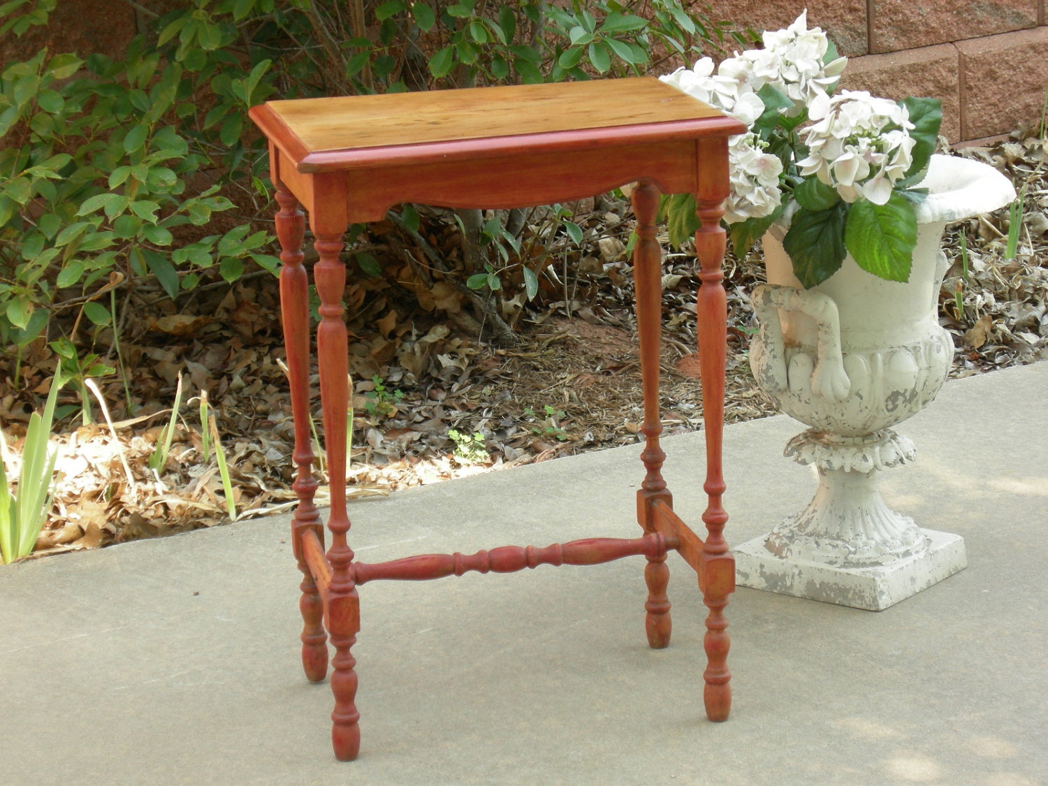 WOOD TABLE - Nightstand Chic Rustic Weathered Red Shabby Lamp Side End Bedside Furniture