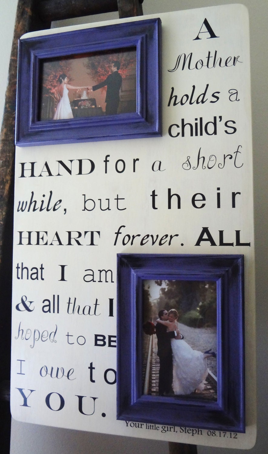 Mother of the Bride Saying 22 x 13 Custom  With Your Own Quote Letter Lyrics Poem Vows Wedding Frame for Mom from Daughter