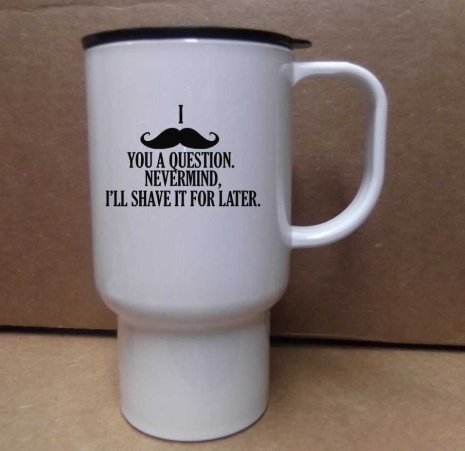 Mustache mug white plastic  travel tumbler with removable lid