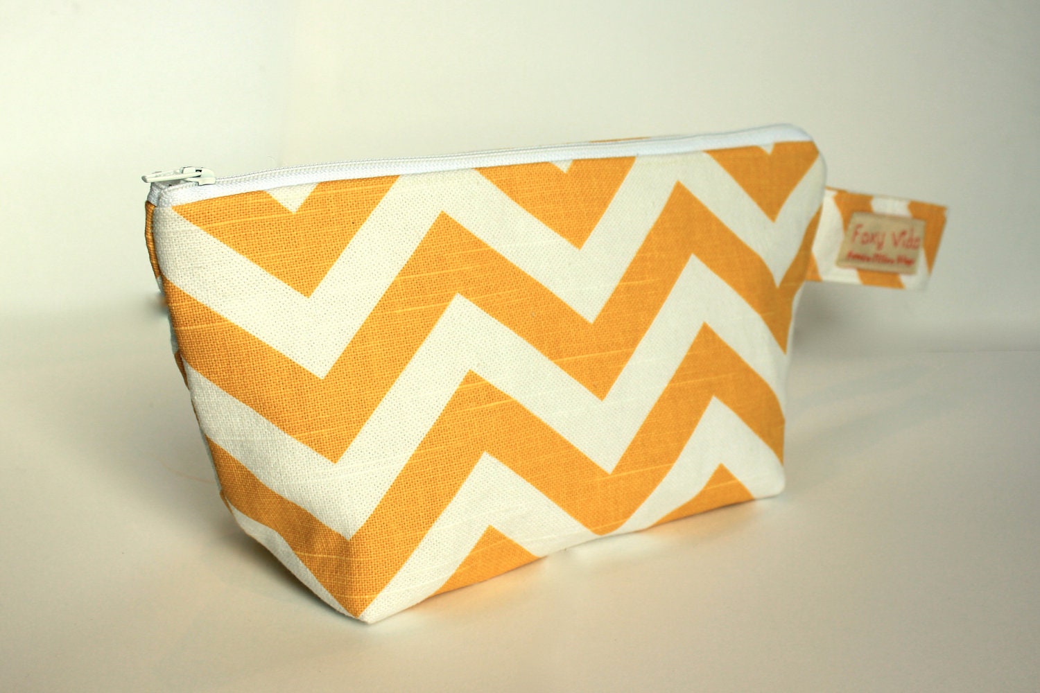 Small Wet Bag makeup Bag Waterproof lining in Yellow Chevron
