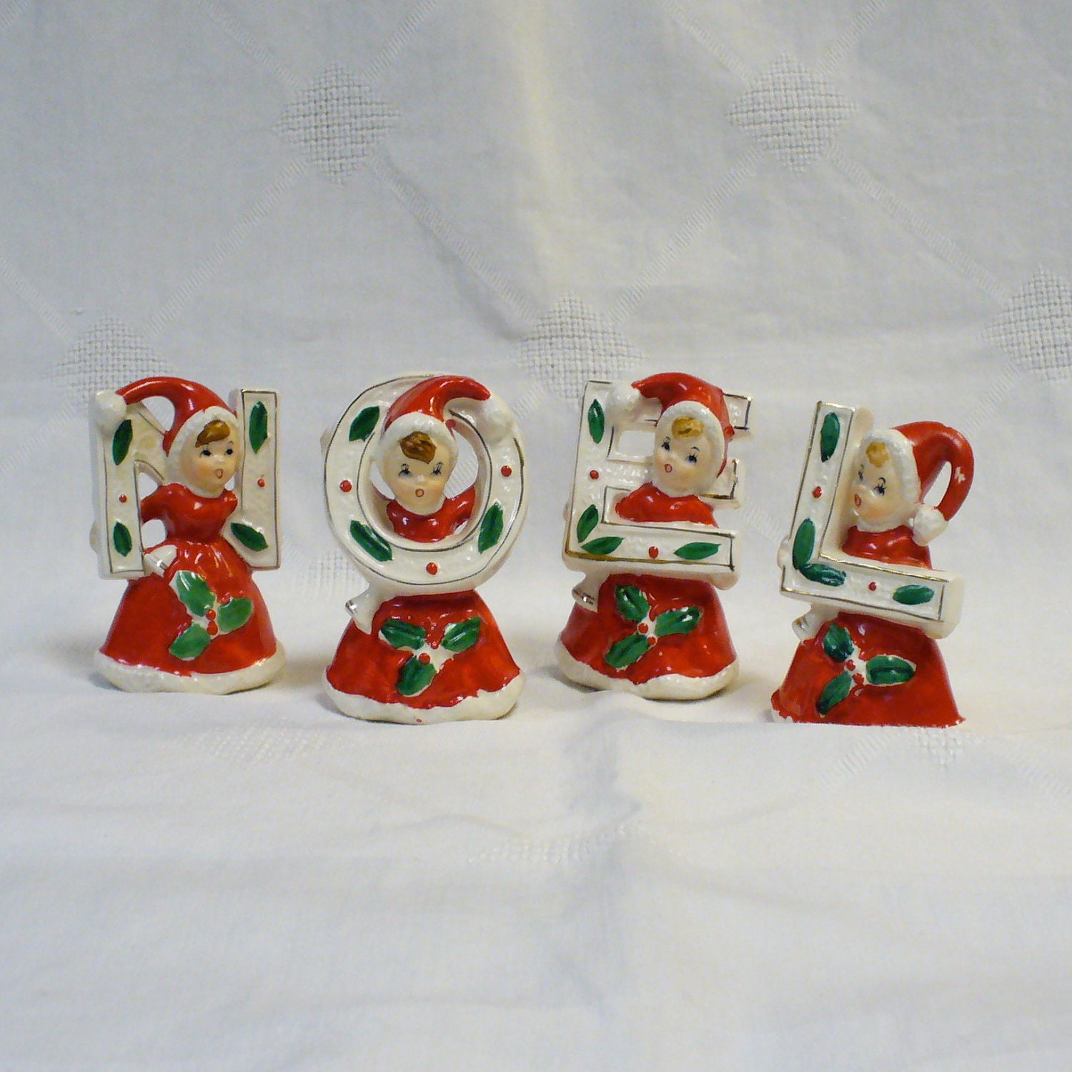 Vintage Christmas NOEL Figurines Napco Girls by TickTockTreasures