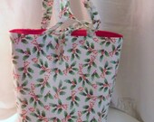 Christmas Tote Bag Handmade Holly Design Reusable Lined Firm Body Large
