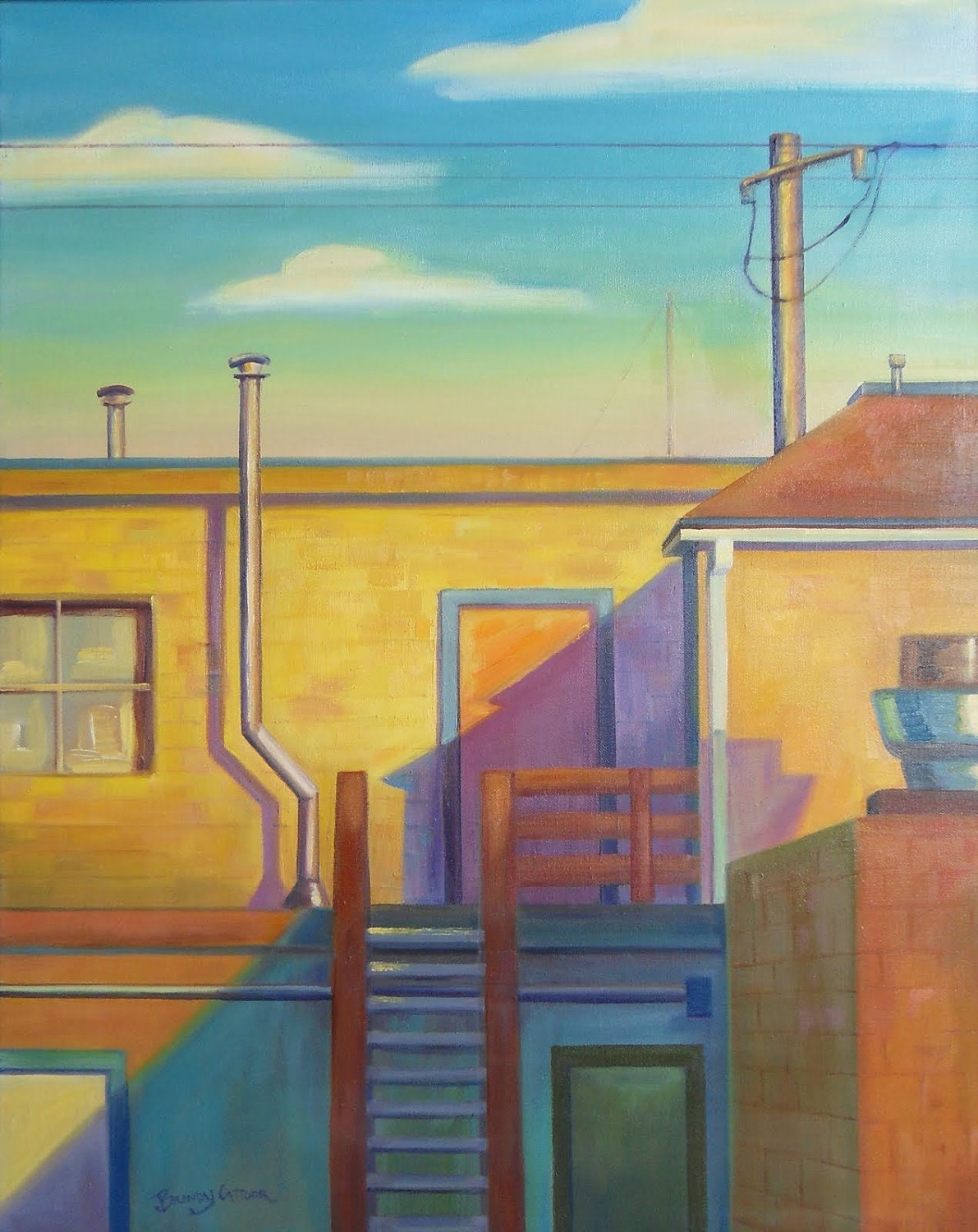 Contemporary Art by Brandy Cattoor. ACEO print of the Golden Cavvy in Craig, CO. Purple and Yellow