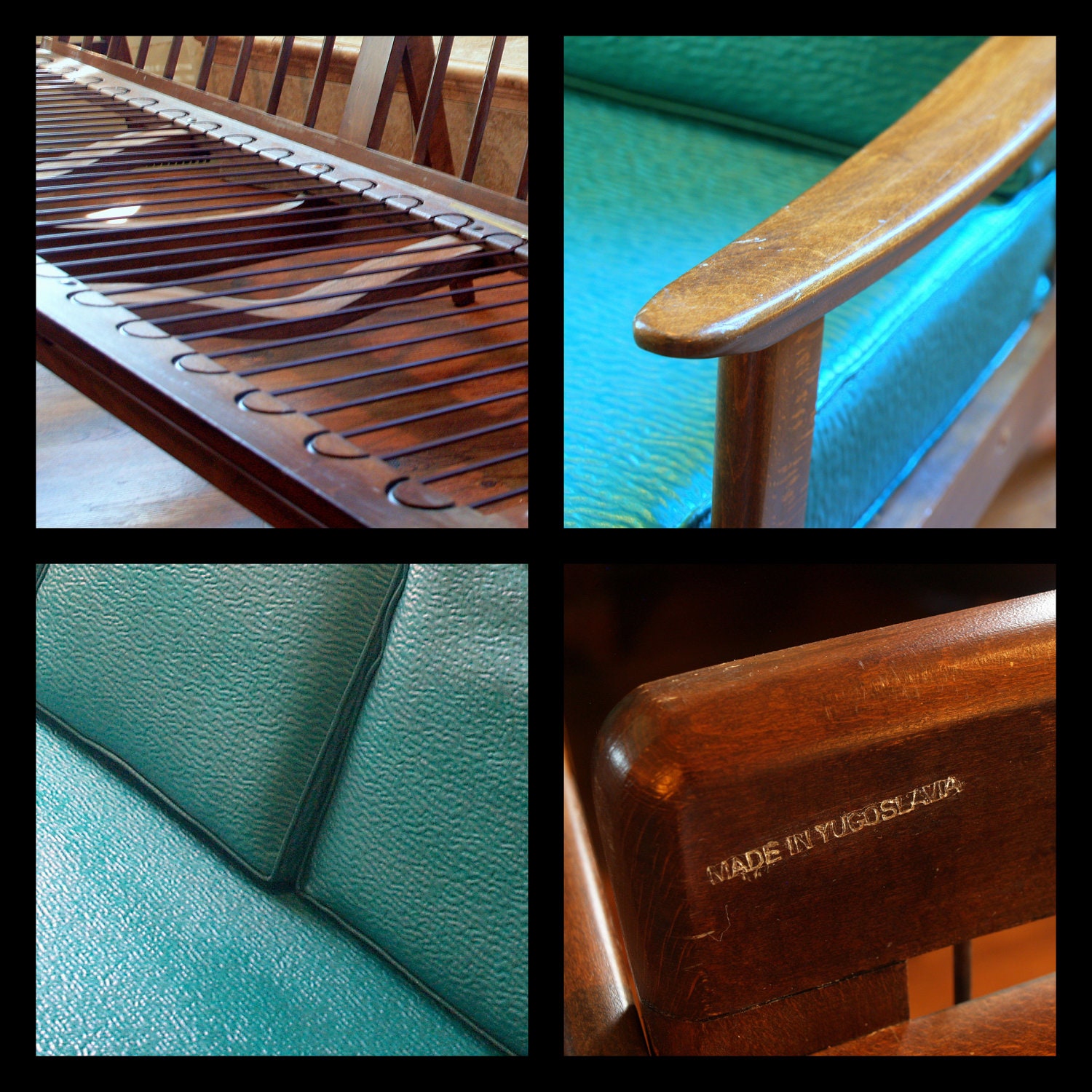 VINTAGE DANISH MODERN Sofa Lovely 1950's Mid Century Modern Furniture Lounge Style Solid Wood Teal and Walnut European Made Chicago Listing