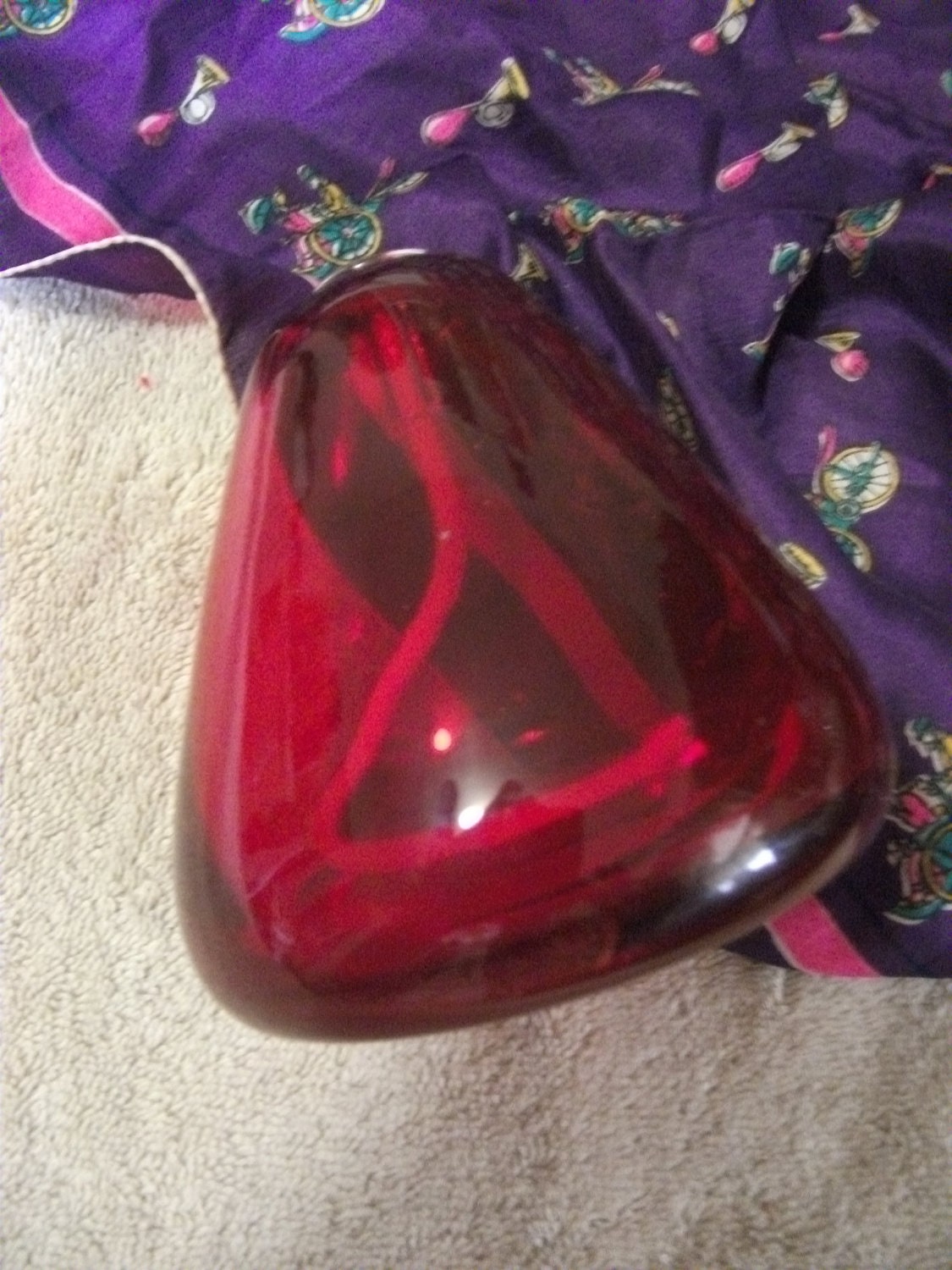 RARE Vintage Hand Blown Ruby Red Art Glass Oil Lamp burns Regular or Scented Oils Only 12 USD