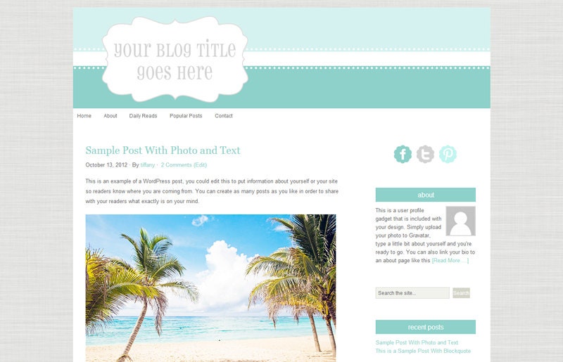 Premade Self Hosted WordPress Theme: Aqua Dreams